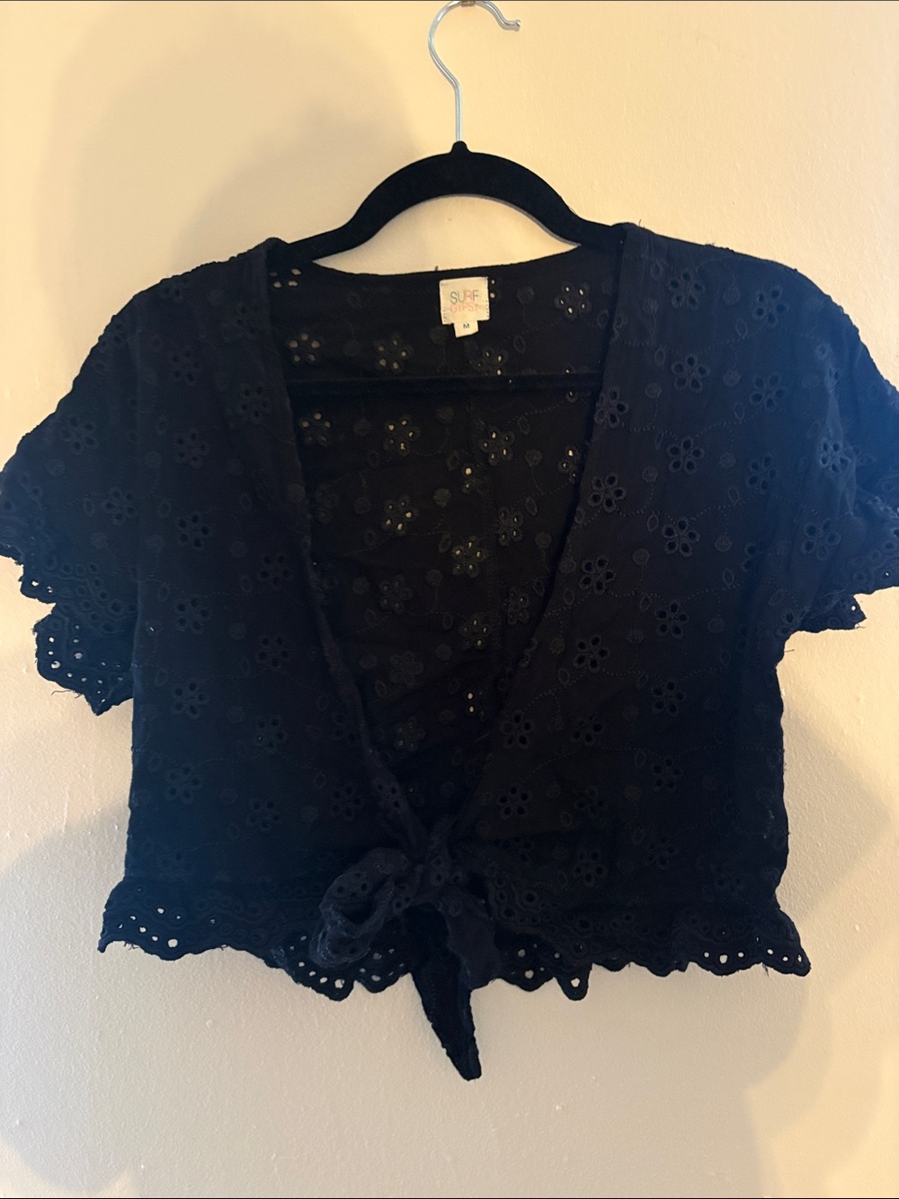 Surf Gypsy Black Eyelet Tie-Front Crop Top